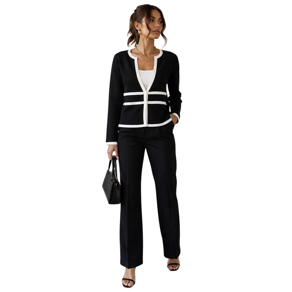 G Knitwear Contrast Trim Cardigan Blazer Black White Small